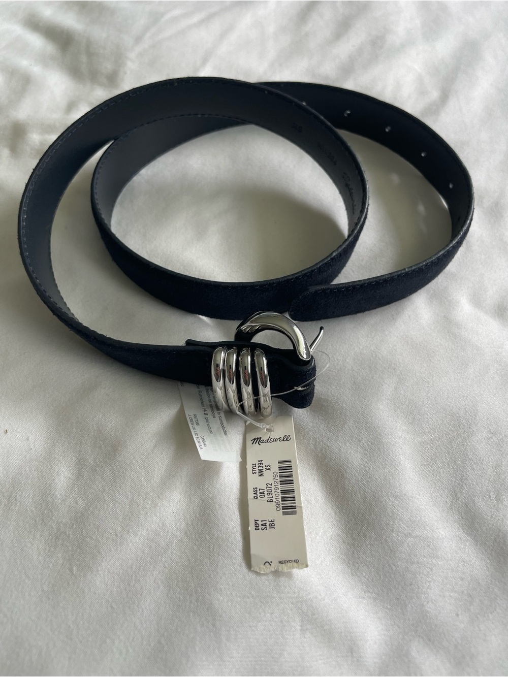 Madewell Black Suede Belt with Silver Ring Buckle